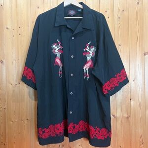 Vintage Hula Girl Embroidered Shirt